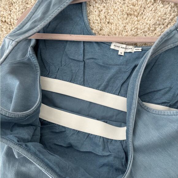 NWT Good American Soft Sculpt Blue Jean Chambray Denim Tank Mini Dress - Picture 6 of 9